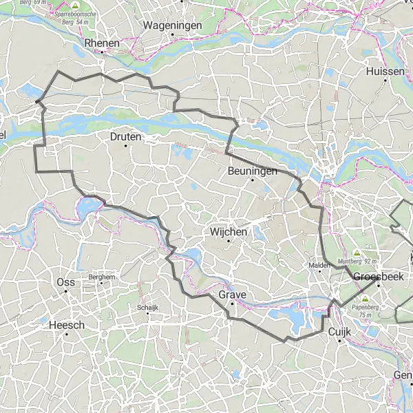 Miniatuurkaart van de fietsinspiratie "Historische route langs Mookerschans en Beuningen" in Gelderland, Netherlands. Gemaakt door de Tarmacs.app fietsrouteplanner
