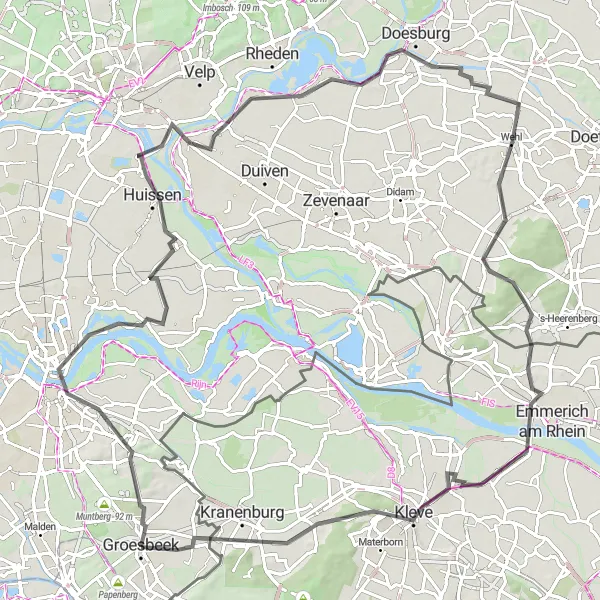Map miniature of "Undulating Landscapes of Gelderland" cycling inspiration in Gelderland, Netherlands. Generated by Tarmacs.app cycling route planner