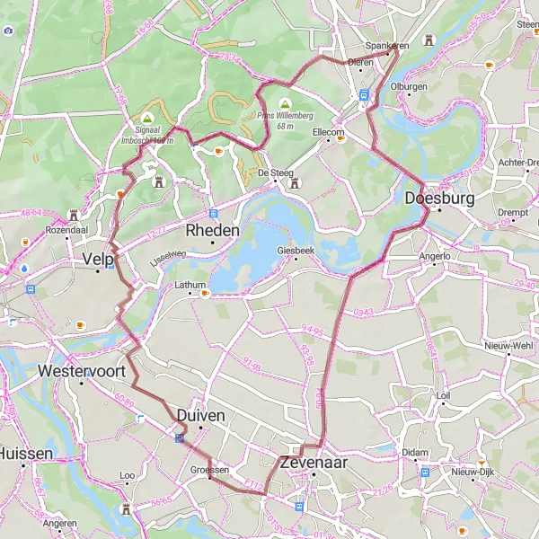 Map miniature of "Scenic Gravel Route to Helhoek" cycling inspiration in Gelderland, Netherlands. Generated by Tarmacs.app cycling route planner