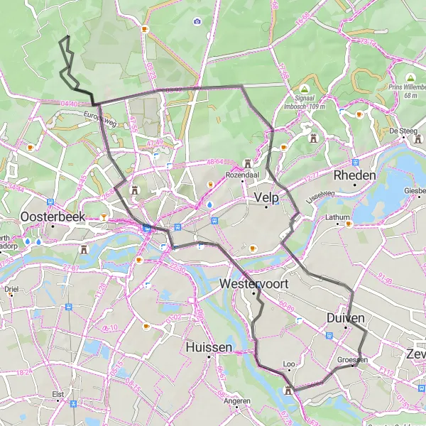 Map miniature of "Scenic Road Ride near Groessen" cycling inspiration in Gelderland, Netherlands. Generated by Tarmacs.app cycling route planner