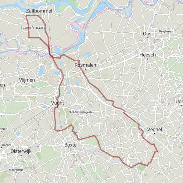 Miniatuurkaart van de fietsinspiratie "Gravel Route langs Zaltbommel en 's-Hertogenbosch" in Gelderland, Netherlands. Gemaakt door de Tarmacs.app fietsrouteplanner