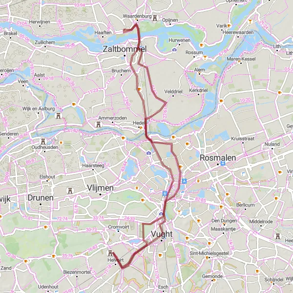 Map miniature of "Haaften - Waardenburg - Tuil" cycling inspiration in Gelderland, Netherlands. Generated by Tarmacs.app cycling route planner