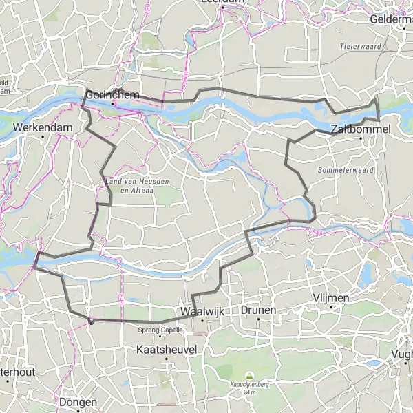 Map miniature of "Haaften - Waardenburg Round-Trip" cycling inspiration in Gelderland, Netherlands. Generated by Tarmacs.app cycling route planner