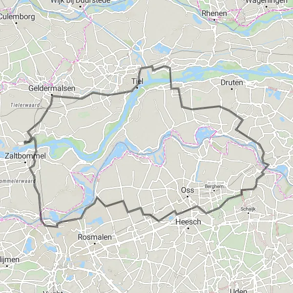 Map miniature of "Haaften - Horssen Round-Trip" cycling inspiration in Gelderland, Netherlands. Generated by Tarmacs.app cycling route planner
