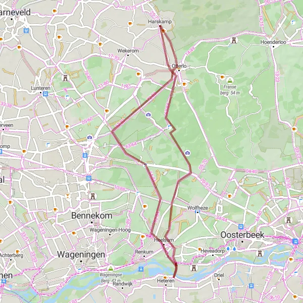 Miniatuurkaart van de fietsinspiratie "Gravelroute door de Gelderse natuur" in Gelderland, Netherlands. Gemaakt door de Tarmacs.app fietsrouteplanner