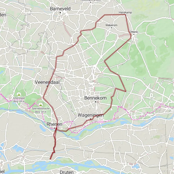 Miniatuurkaart van de fietsinspiratie "Rondrit vanuit Harskamp langs Grebbeberg en Rhenen" in Gelderland, Netherlands. Gemaakt door de Tarmacs.app fietsrouteplanner