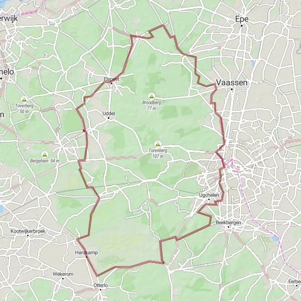 Map miniature of "Kootwijkerzand Adventure" cycling inspiration in Gelderland, Netherlands. Generated by Tarmacs.app cycling route planner