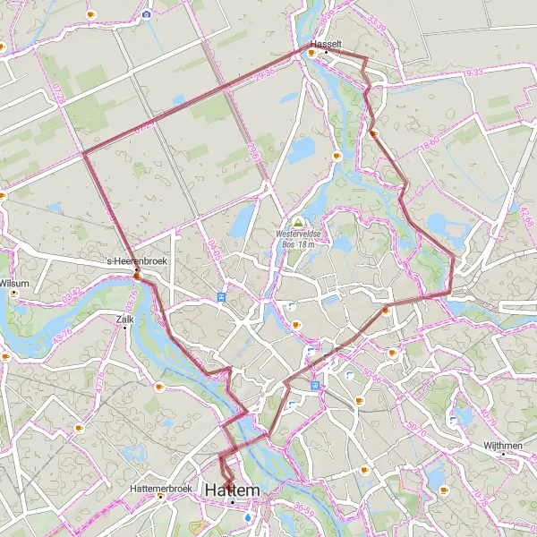 Map miniature of "Scenic Gravel Adventure" cycling inspiration in Gelderland, Netherlands. Generated by Tarmacs.app cycling route planner