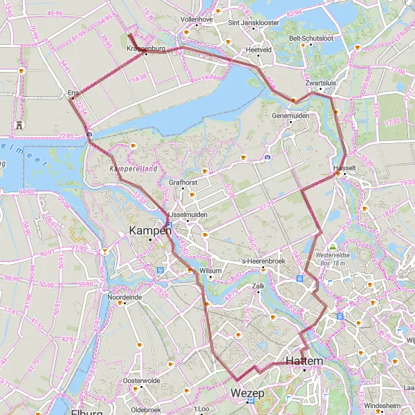 Miniatuurkaart van de fietsinspiratie "Natuur en rust in de Kop van Overijssel" in Gelderland, Netherlands. Gemaakt door de Tarmacs.app fietsrouteplanner