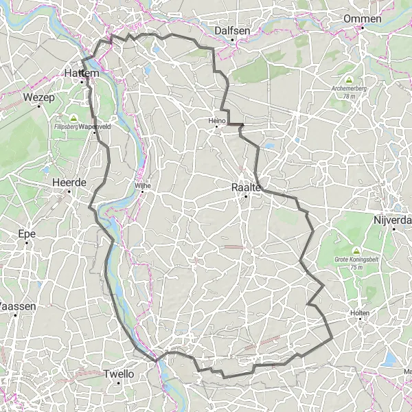Miniatuurkaart van de fietsinspiratie "Wegroute van Hattem naar Deventer" in Gelderland, Netherlands. Gemaakt door de Tarmacs.app fietsrouteplanner