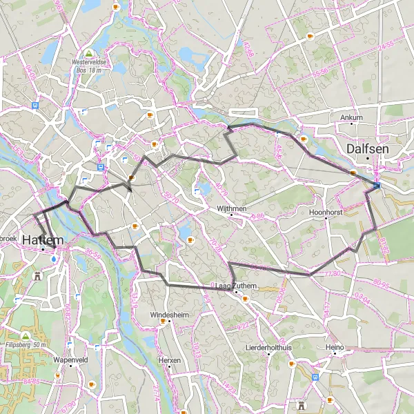 Miniatuurkaart van de fietsinspiratie "Korte wegfietsroute rond Hattem" in Gelderland, Netherlands. Gemaakt door de Tarmacs.app fietsrouteplanner