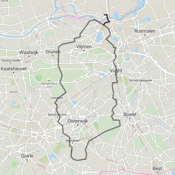 Map miniature of "Vught and Beyond" cycling inspiration in Gelderland, Netherlands. Generated by Tarmacs.app cycling route planner