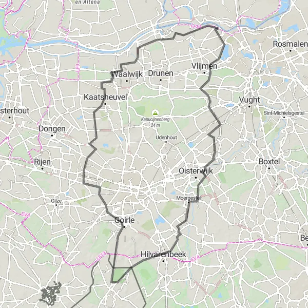 Map miniature of "Helvoirt and Beyond" cycling inspiration in Gelderland, Netherlands. Generated by Tarmacs.app cycling route planner