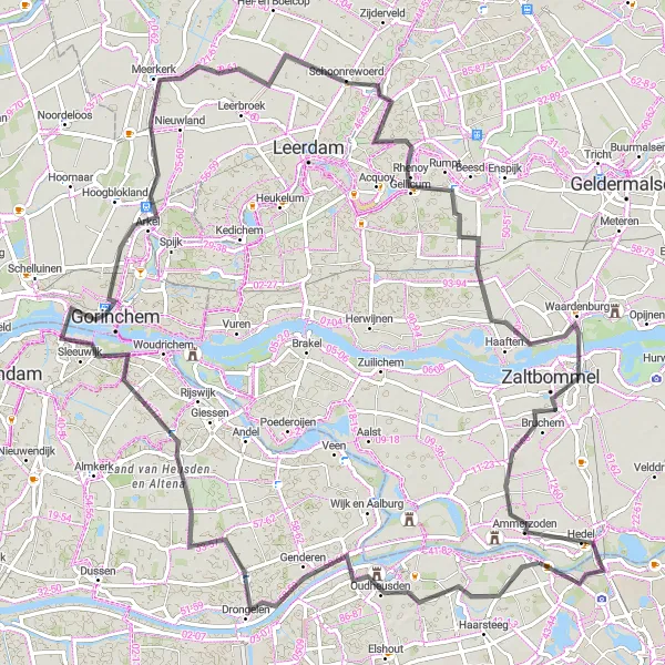 Map miniature of "Castles and Country Roads" cycling inspiration in Gelderland, Netherlands. Generated by Tarmacs.app cycling route planner