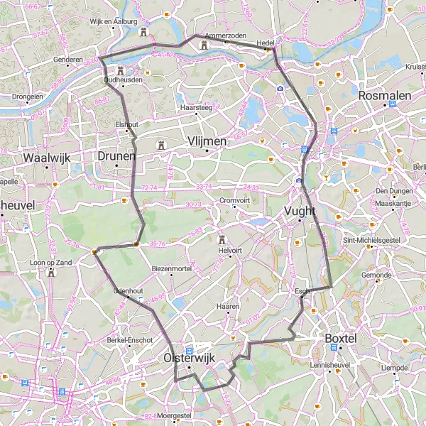 Miniatuurkaart van de fietsinspiratie "'s-Hertogenbosch en Udenhout: Fietsen door de Brabantse bossen" in Gelderland, Netherlands. Gemaakt door de Tarmacs.app fietsrouteplanner