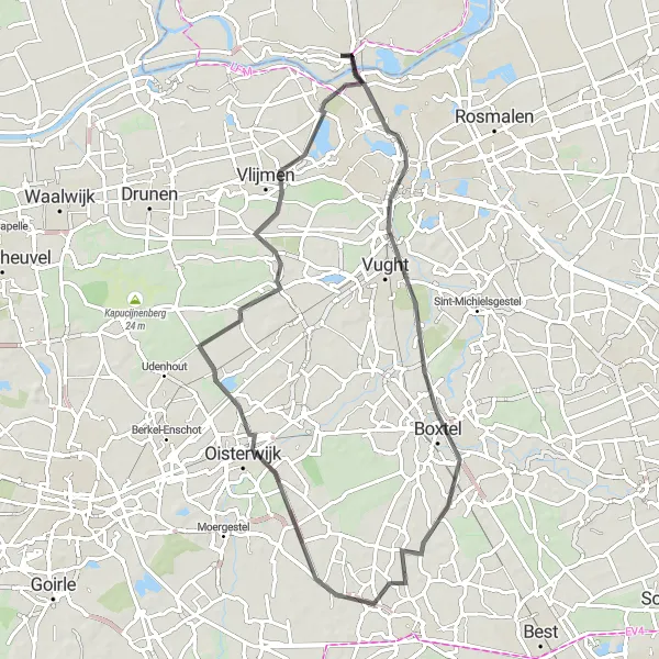 Miniatuurkaart van de fietsinspiratie "Rondrit 's-Hertogenbosch en omgeving" in Gelderland, Netherlands. Gemaakt door de Tarmacs.app fietsrouteplanner