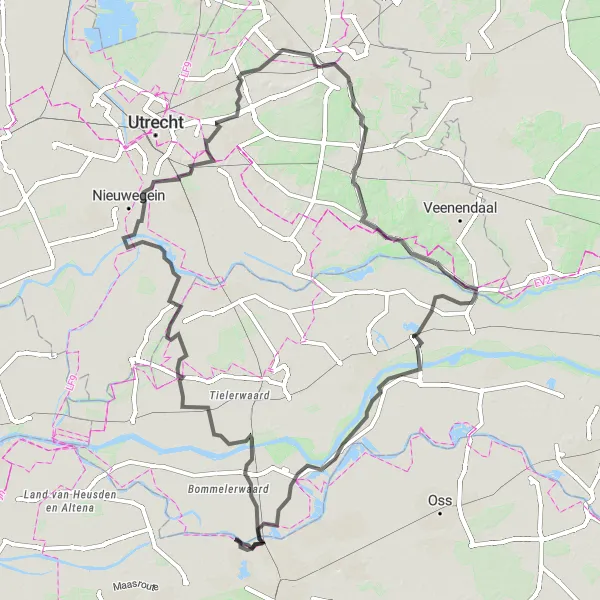 Miniatuurkaart van de fietsinspiratie "Historische route van Hedel naar Rhenen" in Gelderland, Netherlands. Gemaakt door de Tarmacs.app fietsrouteplanner