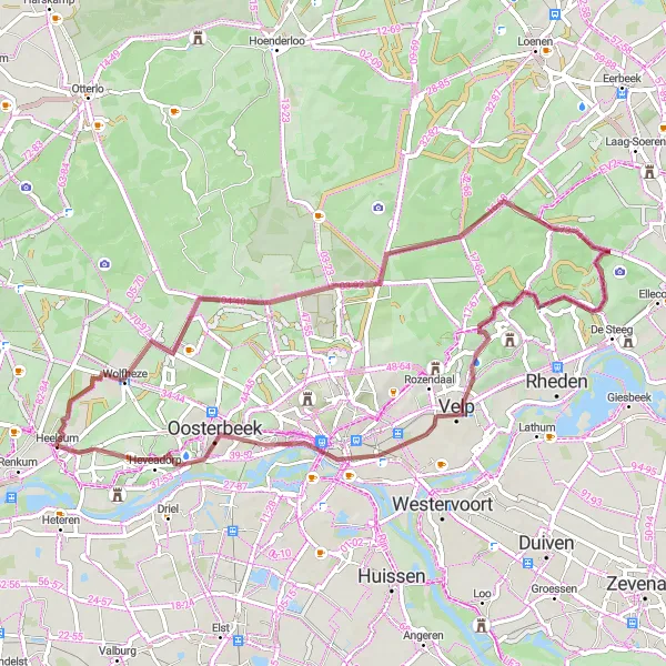 Map miniature of "Velp Loop" cycling inspiration in Gelderland, Netherlands. Generated by Tarmacs.app cycling route planner