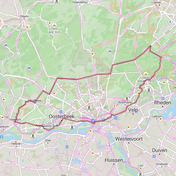 Map miniature of "Imbosch Gravel Adventure" cycling inspiration in Gelderland, Netherlands. Generated by Tarmacs.app cycling route planner