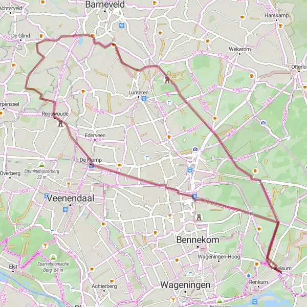 Map miniature of "Gravel Escapade near Heelsum" cycling inspiration in Gelderland, Netherlands. Generated by Tarmacs.app cycling route planner