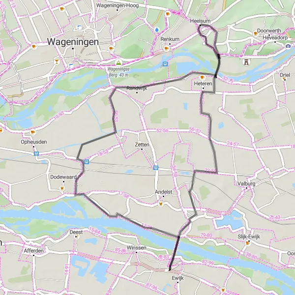 Map miniature of "Wolferen Loop" cycling inspiration in Gelderland, Netherlands. Generated by Tarmacs.app cycling route planner