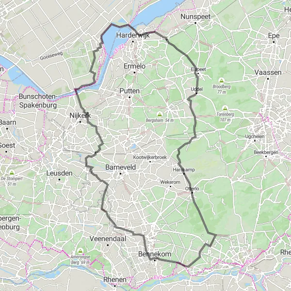 Miniatuurkaart van de fietsinspiratie "Langs Kootwijkerzand en Veluwemeer" in Gelderland, Netherlands. Gemaakt door de Tarmacs.app fietsrouteplanner