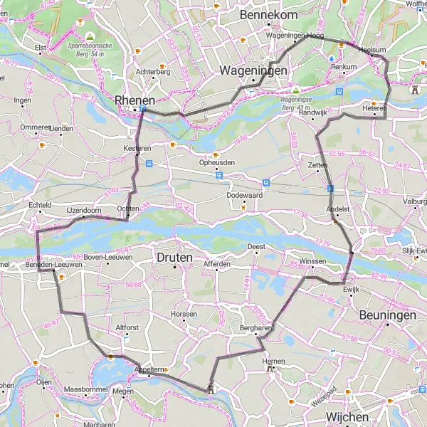 Miniatuurkaart van de fietsinspiratie "Rondje Heelsum - Wageningen" in Gelderland, Netherlands. Gemaakt door de Tarmacs.app fietsrouteplanner