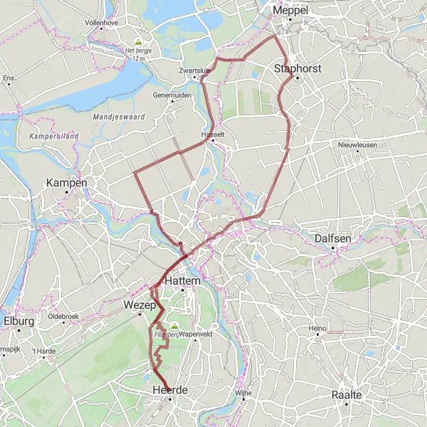 Map miniature of "The Zwolle Loop" cycling inspiration in Gelderland, Netherlands. Generated by Tarmacs.app cycling route planner