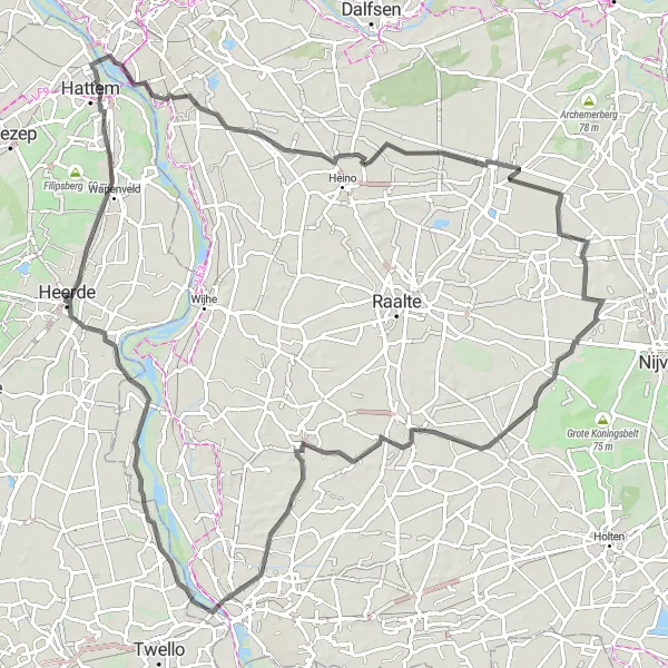 Map miniature of "The IJsselland Adventure" cycling inspiration in Gelderland, Netherlands. Generated by Tarmacs.app cycling route planner