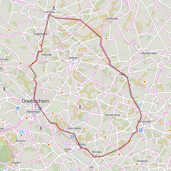 Map miniature of "Gravel Adventure: Veluwe Escape" cycling inspiration in Gelderland, Netherlands. Generated by Tarmacs.app cycling route planner