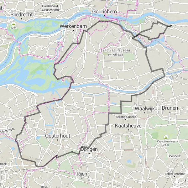 Map miniature of "Castles and Canals" cycling inspiration in Gelderland, Netherlands. Generated by Tarmacs.app cycling route planner