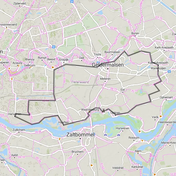Miniatuurkaart van de fietsinspiratie "Betuwse Bloesemroute" in Gelderland, Netherlands. Gemaakt door de Tarmacs.app fietsrouteplanner