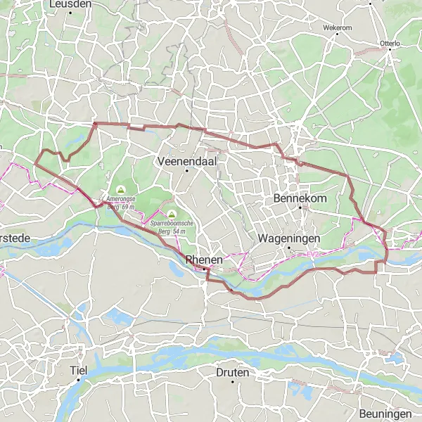 Map miniature of "Gravel Grind to Heteren" cycling inspiration in Gelderland, Netherlands. Generated by Tarmacs.app cycling route planner