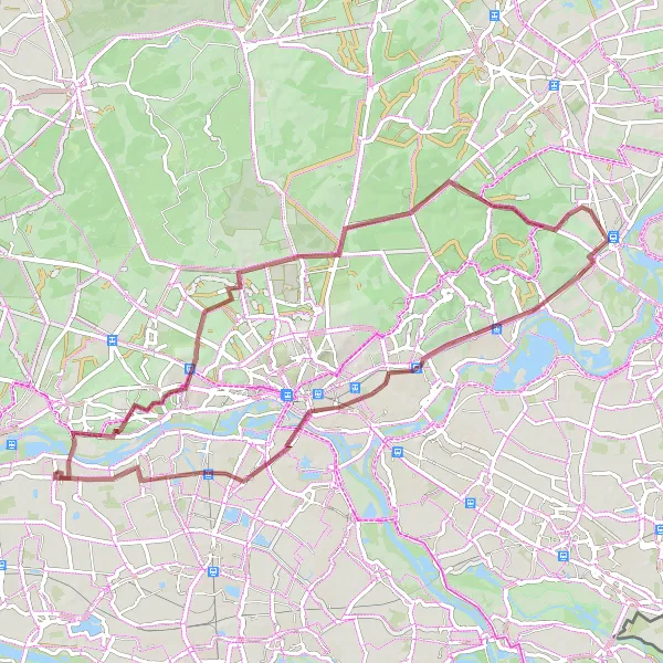 Map miniature of "Challenging Gravel Adventure in Gelderland" cycling inspiration in Gelderland, Netherlands. Generated by Tarmacs.app cycling route planner