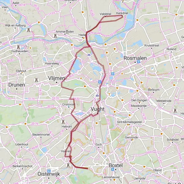 Map miniature of "A Gravel Journey through Charming Villages" cycling inspiration in Gelderland, Netherlands. Generated by Tarmacs.app cycling route planner