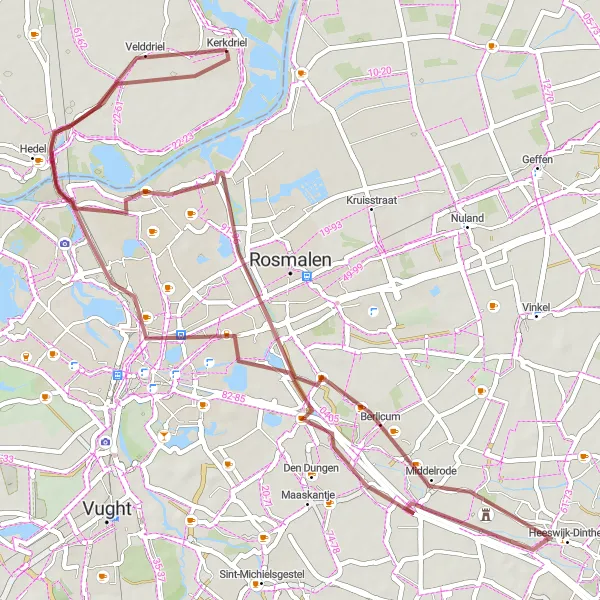 Map miniature of "Gravel Adventure through Rural Paths" cycling inspiration in Gelderland, Netherlands. Generated by Tarmacs.app cycling route planner