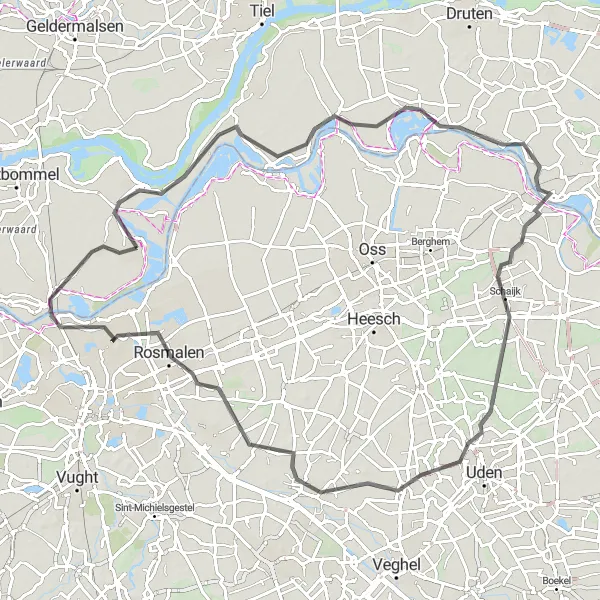 Map miniature of "Discovering Uitkijktoren and Ravenstein" cycling inspiration in Gelderland, Netherlands. Generated by Tarmacs.app cycling route planner