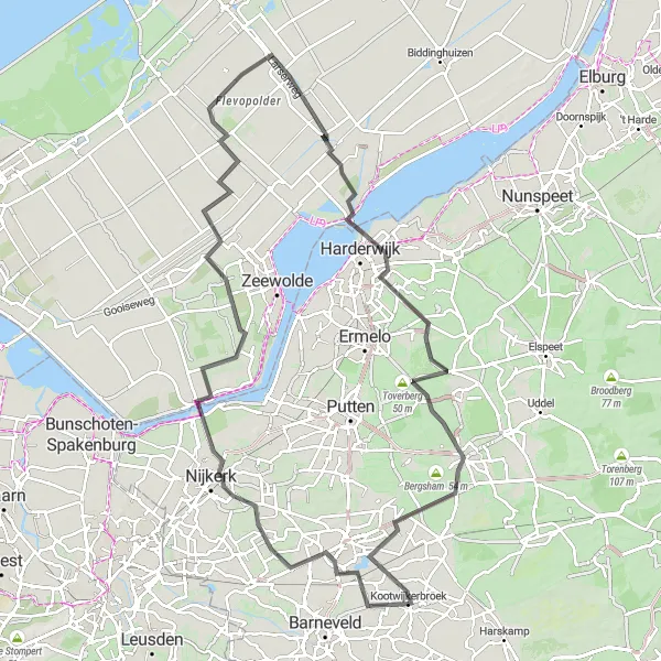 Map miniature of "Exploring Nijkerk and Garderen" cycling inspiration in Gelderland, Netherlands. Generated by Tarmacs.app cycling route planner