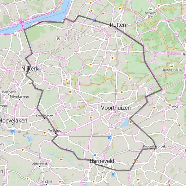 Map miniature of "Terschuur and Bostoren Road Cycling Route" cycling inspiration in Gelderland, Netherlands. Generated by Tarmacs.app cycling route planner