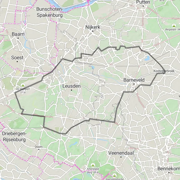 Map miniature of "Hidden Gems of Gelderland" cycling inspiration in Gelderland, Netherlands. Generated by Tarmacs.app cycling route planner