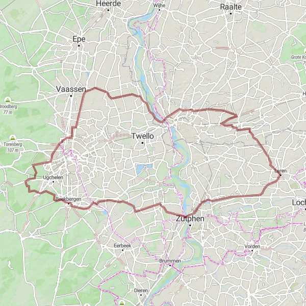 Miniatuurkaart van de fietsinspiratie "Rondrit langs historische steden en prachtige natuur" in Gelderland, Netherlands. Gemaakt door de Tarmacs.app fietsrouteplanner