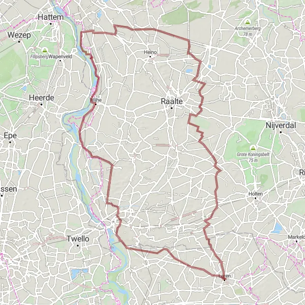 Miniatuurkaart van de fietsinspiratie "Uitdagend Grindpad Rondom Laren" in Gelderland, Netherlands. Gemaakt door de Tarmacs.app fietsrouteplanner