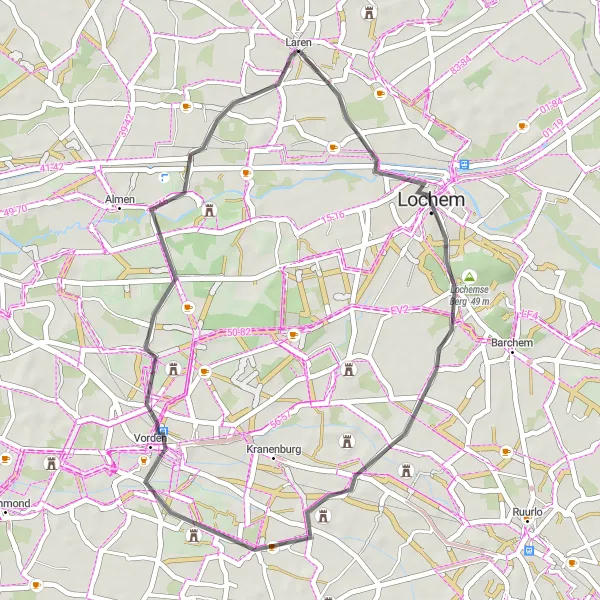 Miniatuurkaart van de fietsinspiratie "Korte en krachtige tocht door de Achterhoek" in Gelderland, Netherlands. Gemaakt door de Tarmacs.app fietsrouteplanner