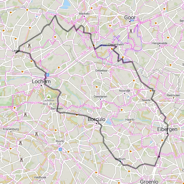 Miniatuurkaart van de fietsinspiratie "Rondje Markelosebroek en Diepenheim" in Gelderland, Netherlands. Gemaakt door de Tarmacs.app fietsrouteplanner