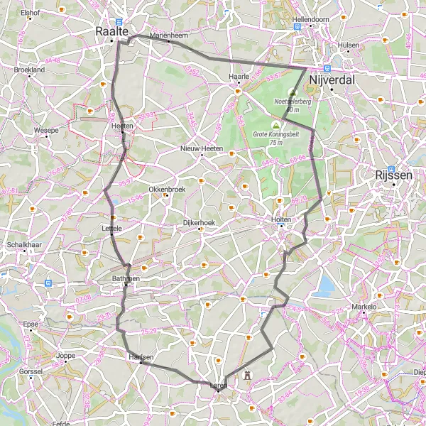 Map miniature of "Undulating Scenery Road Tour" cycling inspiration in Gelderland, Netherlands. Generated by Tarmacs.app cycling route planner