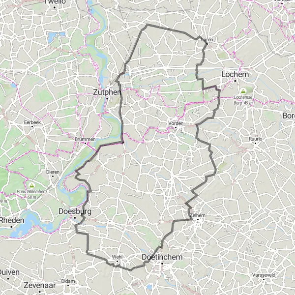 Map miniature of "Gelderland Road Challenge" cycling inspiration in Gelderland, Netherlands. Generated by Tarmacs.app cycling route planner
