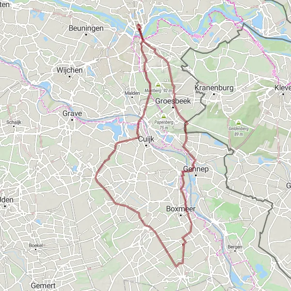 Map miniature of "Gravel Adventure Loop" cycling inspiration in Gelderland, Netherlands. Generated by Tarmacs.app cycling route planner