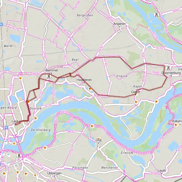 Map miniature of "Short Gravel Loop" cycling inspiration in Gelderland, Netherlands. Generated by Tarmacs.app cycling route planner