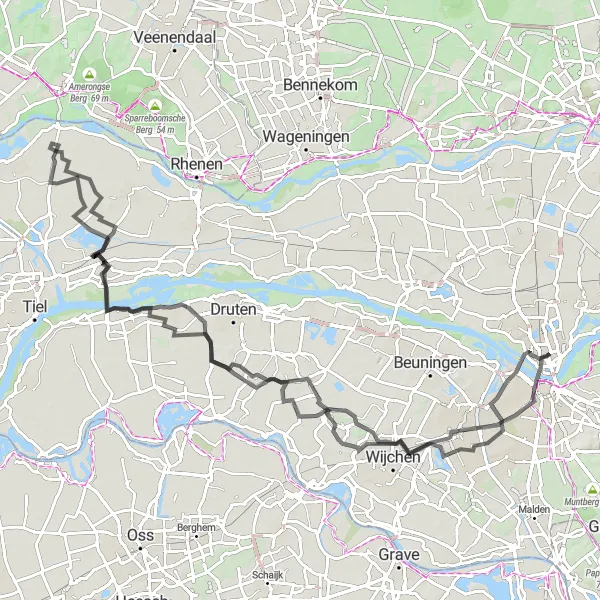 Map miniature of "Lent and Surroundings" cycling inspiration in Gelderland, Netherlands. Generated by Tarmacs.app cycling route planner