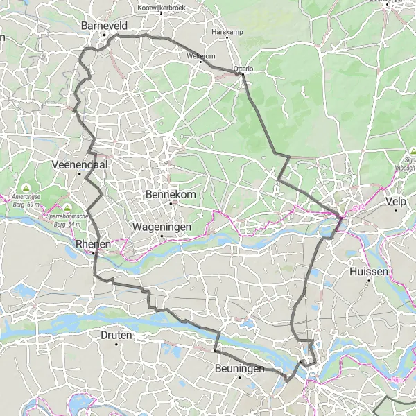 Map miniature of "Lent to Elden Ultimate Challenge" cycling inspiration in Gelderland, Netherlands. Generated by Tarmacs.app cycling route planner